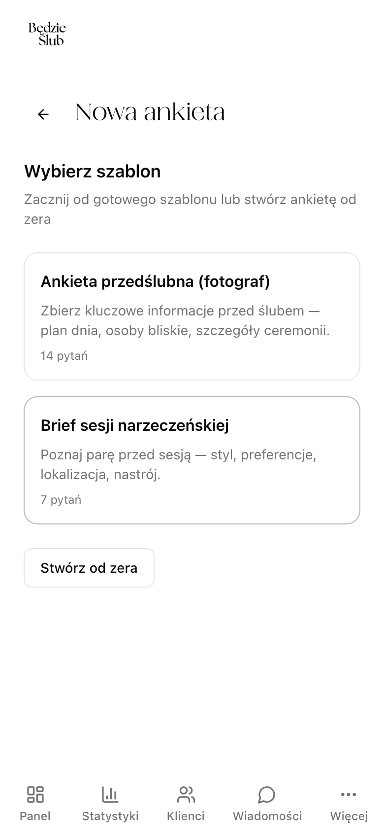 Wybór szablonu ankiety