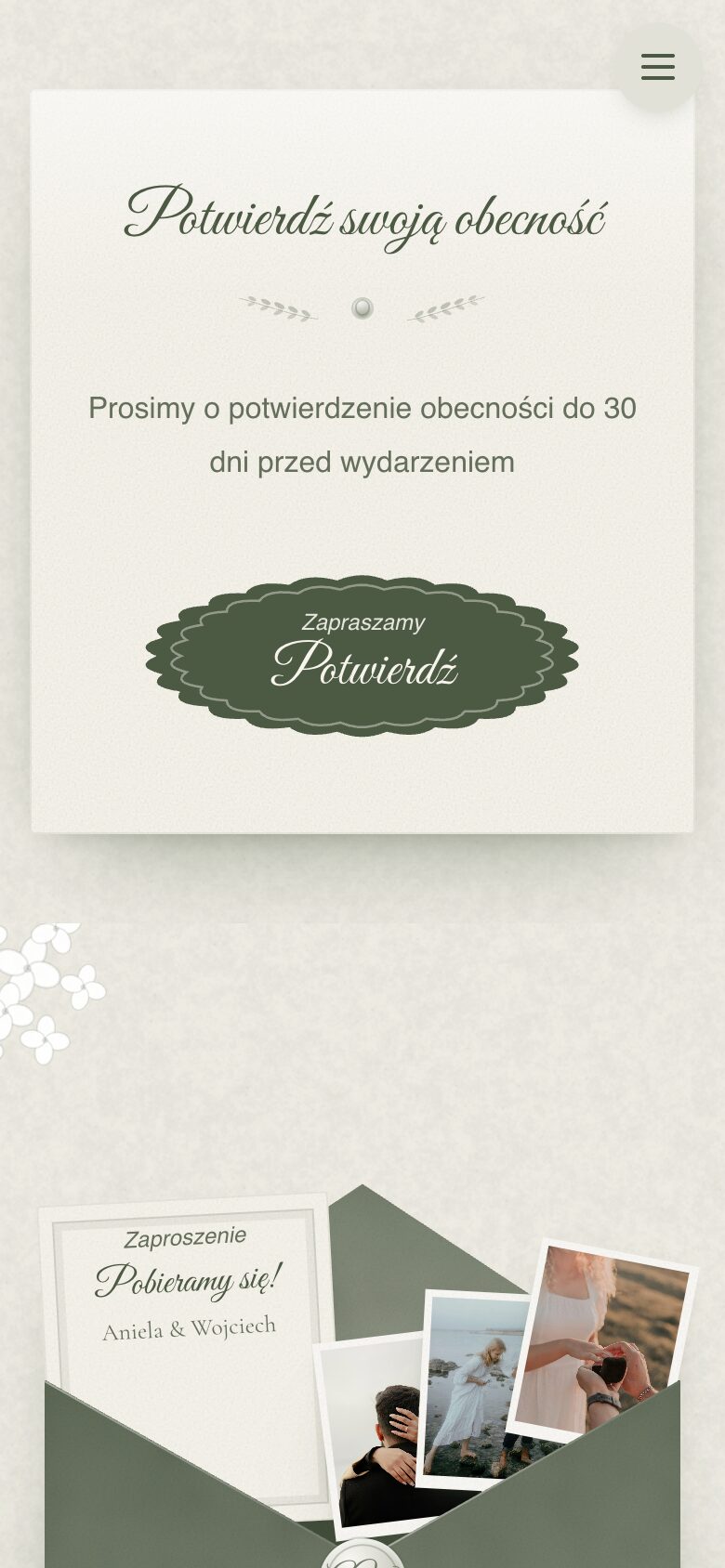 Zaproszenie do potwierdzenia obecności na stronie ślubnej